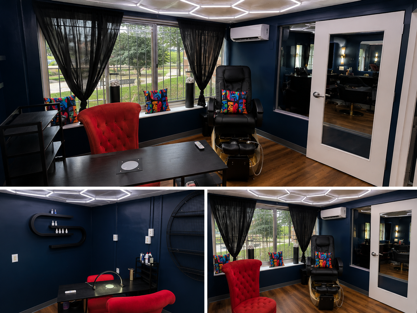 Manicure and pedicure areas inside the C. Alan Grooming Lounge at Drew Hall